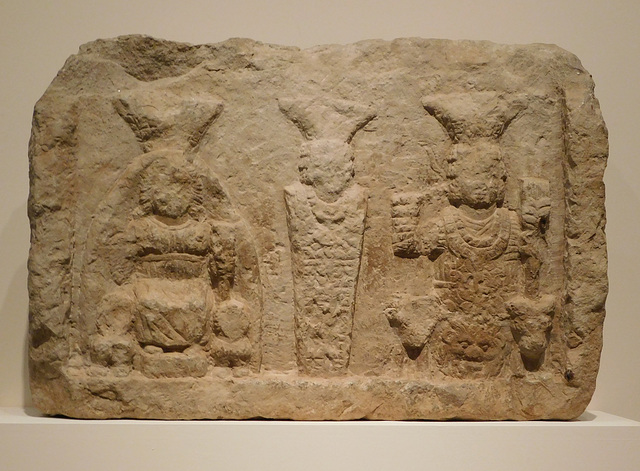 Relief of Jupiter Heliopolitanus, Venus Heliopolitana, and Mercury Heliopolitanus in the Metropolitan Museum of Art, March 2019