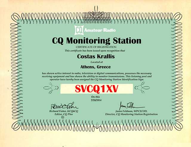 CQ Monitoring Station Certificate