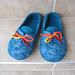 turquoise felted slippers with bamboo fibre decoration
