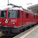 RhB Lokomotive Ge 4/4 II (621) Felsberg im Bahnhof Disentis