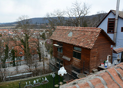 Romania, Sighişoara, Wooden House above the Hillside