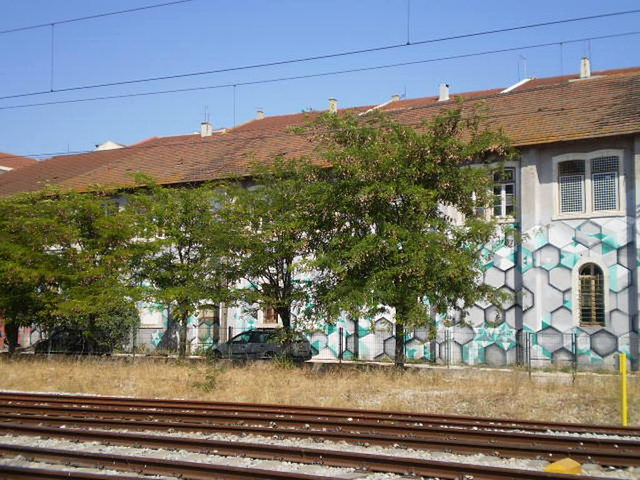 Painted building.