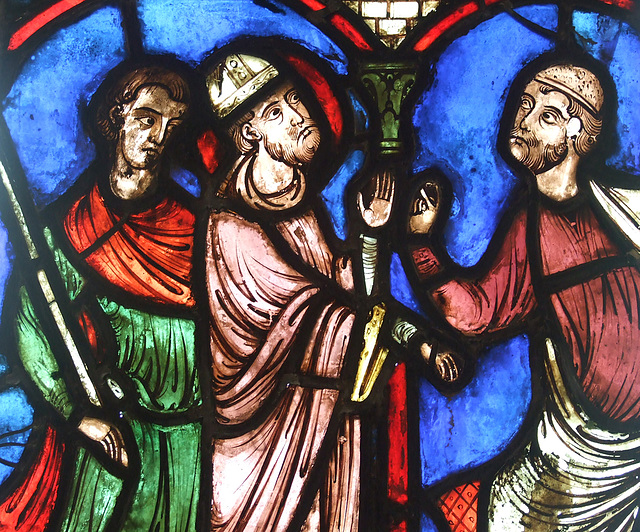 Detail of St. Nicholas Accuses the Consul Stained Glass in the Cloisters, June 2011