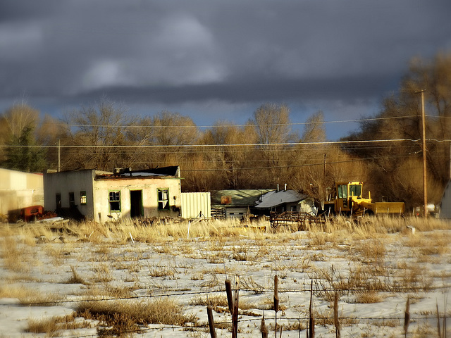 Gas station ruin in winter