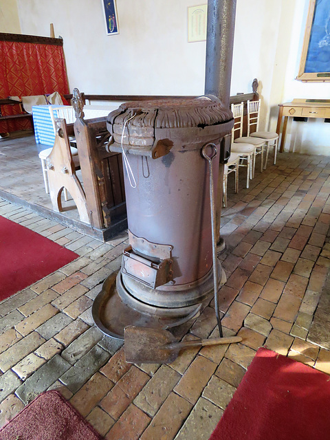 belchamp walter church, essex,brick floor and c19 tortoise stove
