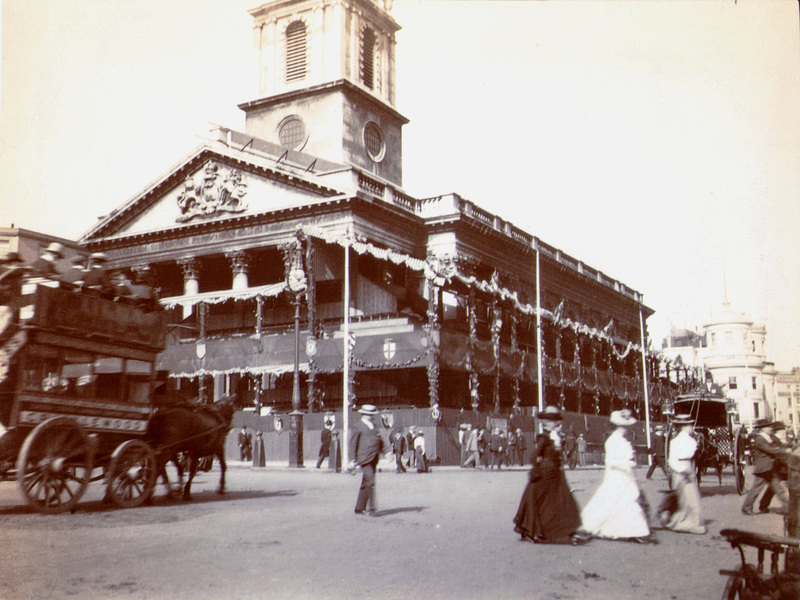 Preparations for Edward VII's Coronation, St Martin in the Fields Church, Trafalgar Square, Westminster, London