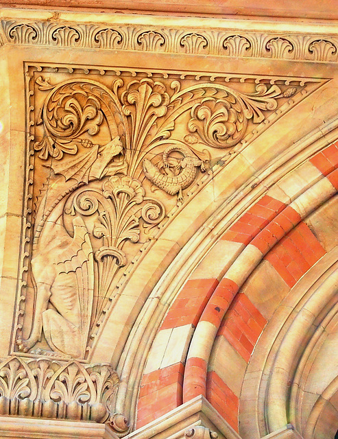 Relief of a Wyvern on the lower side of an orial window, Saint Pancras  Chambers, Euston Road, Camden, London