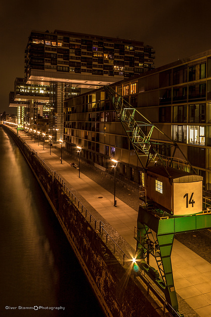 The Crane Houses in the Rheinauhafen of Cologne, Germany at night 2