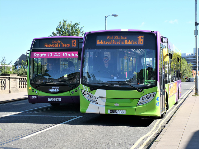 Ipswich Buses 99 (YJ12 GWU) and 101 (SN16 OGG) - 21 Jun 2019 (P1020574) Ipswich Buses 99 (YJ12 GWU) and 101 (SN16 OGG) - 21 Jun 2019 (P1020574)