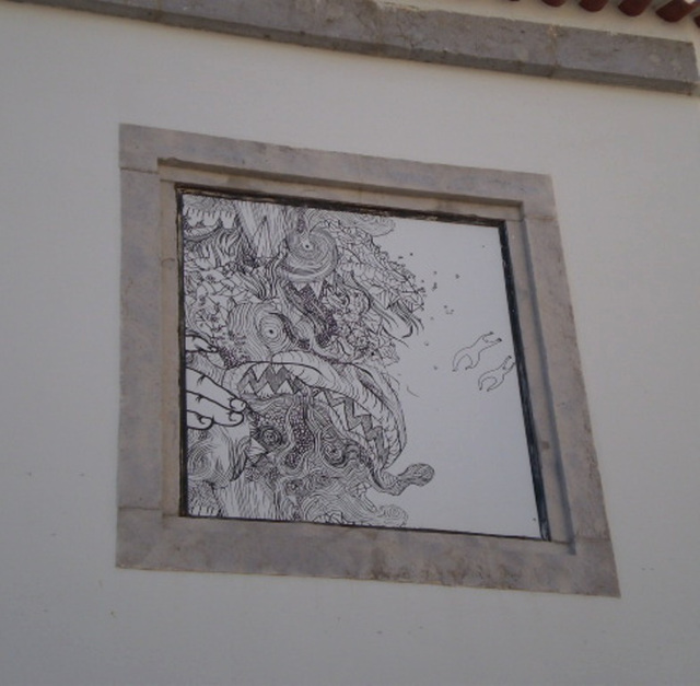 Drawing in window frame.