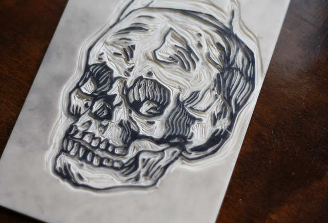 Linocut skull