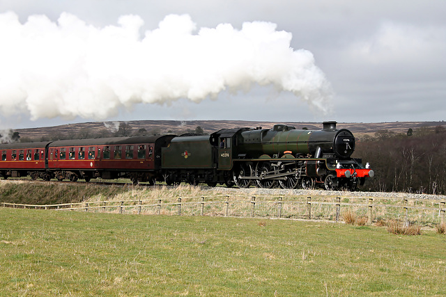Stanier LMS class 6P Jubilee 45596 BAHAMAS passing Moorgates with the 14.40 Grosmont - Pickering 5th April 2025.