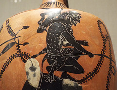 Detail of a Terracotta Lekythos with Poseidon, Herakles, and Hermes Fishing in the Metropolitan Museum of Art, April 2017