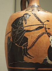 Detail of a Terracotta Lekythos with Poseidon, Herakles, and Hermes Fishing in the Metropolitan Museum of Art, April 2017