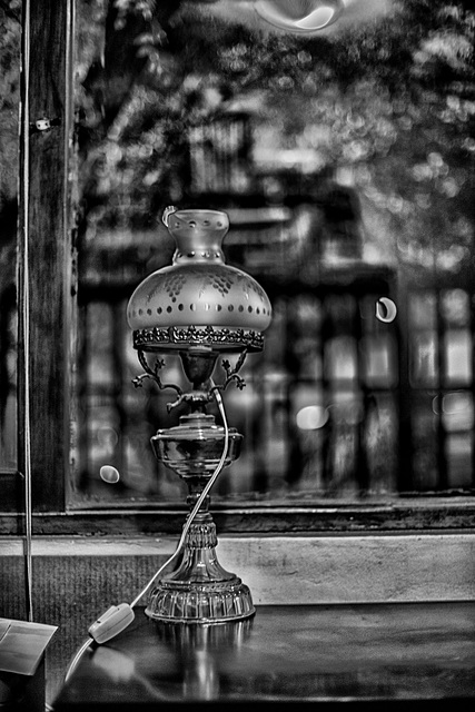 fence and lamp bw