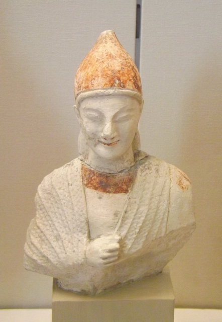 Beardless Man Wearing a Pointed Hat Terracotta Figurine in the Louvre, June 2013