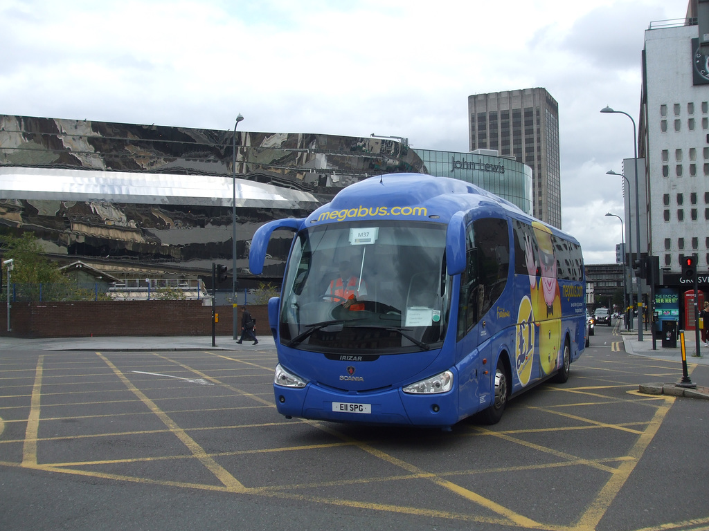 DSCF9518 Freestones Coaches (Megabus contractor) E11 SPG (YN08 JBX) in Birmingham - 19 Aug 2017