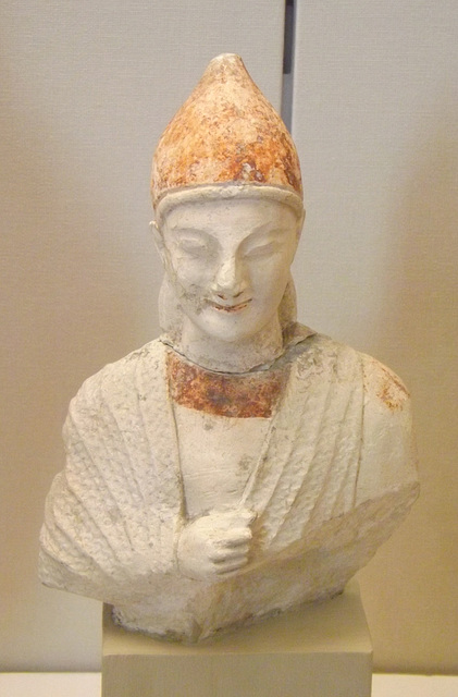 Beardless Man Wearing a Pointed Hat Terracotta Figurine in the Louvre, June 2013