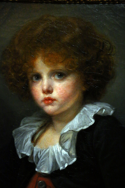 " Petit garçon au gilet rouge " . Huile sur toile de Jean-Baptiste Creuze .