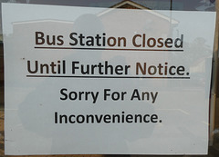 Sign on display at Mildenhall bus station - 11 Sep 2020 (P1070628)