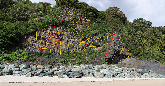 Tenby North Sands chevron fold couplet structural interpretation