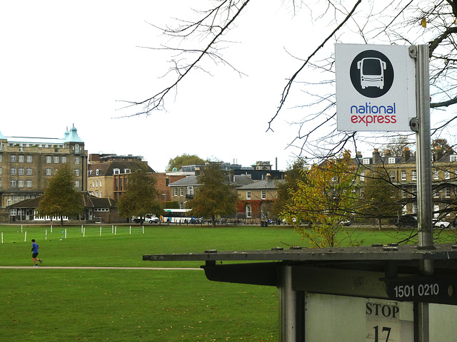 National Express coach stop sign in Cambridge - 14 Nov 2024 (P1200285)