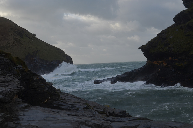 Hurricane at the Entrance to the Boscastle Harbor