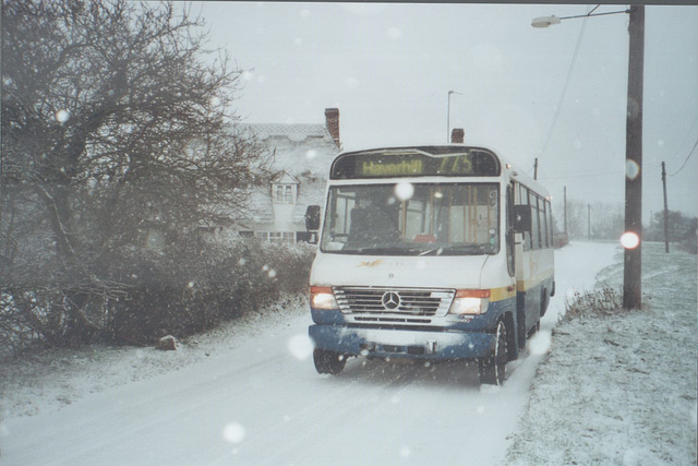 Burtons Coaches P702 LCF at Little Thurlow Green - 8 Feb 2007 (566-31A)