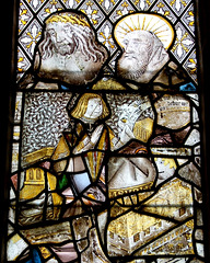 Detail of reset stained glass, Blore Church, Staffordshire