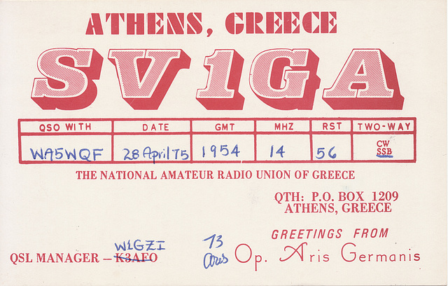 QSL SV1GA (1975)