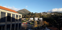 A view to Farinha Mount, with the Shrine of Our Lady of Grace on top.