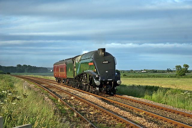 LNER class A4 60009 UNION OF SOUTH AFRICA on its return test run 5Z69 Scarborough - York NRM at Willerby Carr Crossing 16th June 2017