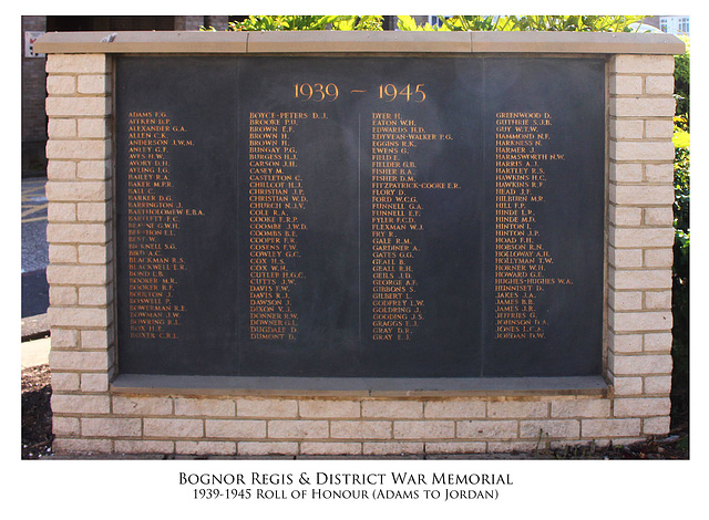 Bognor War Memorial 39-45 Roll of Honour A-J 19 5 2025