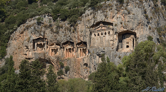 The ancient ruined rock tombs of Kaunos