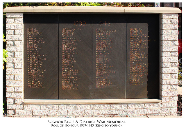 Bognor War Memorial 39-45 Roll of Honour K-Y 19 5 2025 Bognor War Memorial 39-45 Roll of Honour K-Y 19 5 2025