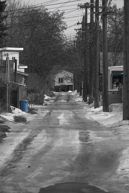 Ice with Blue Trash Can