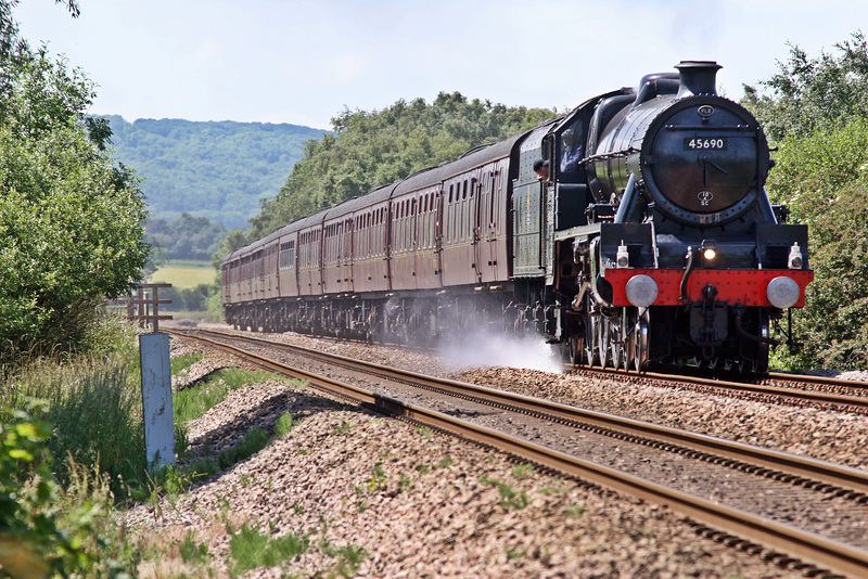 LMS class 6P5F Jubilee 45690 LEANDER on 1Z94 Manchester Victoria - Scarborough The East Yorkshireman at Robins Bottom Plantation Crossing 17th June 2017