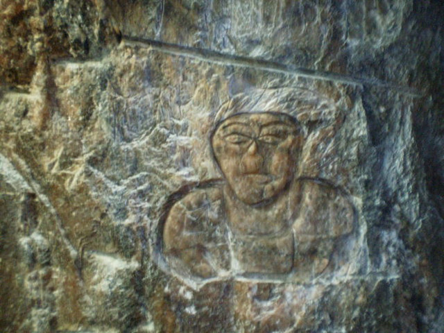 Carving on wall of Loulé's salt mine.