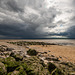 Caldy beach with rain clouds coming in