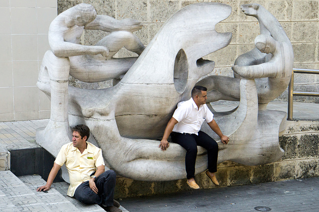 Charter-bus drivers at museum, Havana