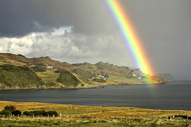 Rainbow over Staffin Bay. Isle of Skye