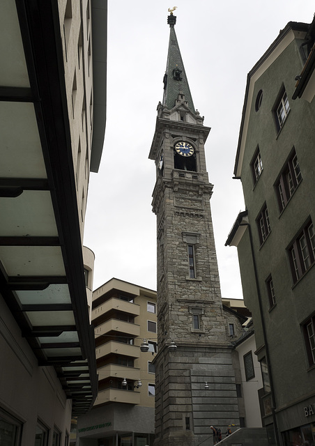 Bell tower of the Sankt Moritz Evangelical Church, Switzerland