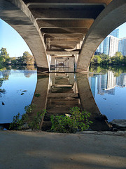 Reflection of First Street Bridge on Lady Bird Lake, Austin, Texas