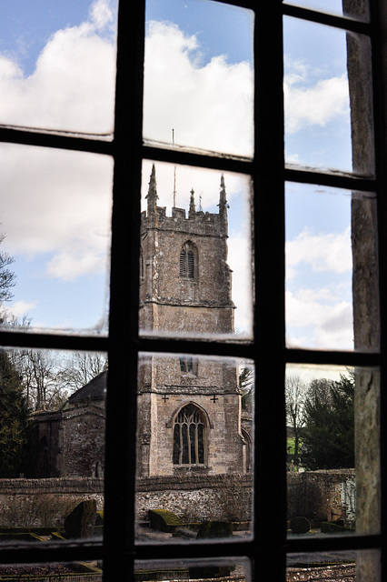 Church Through a Window of Avebury Manor