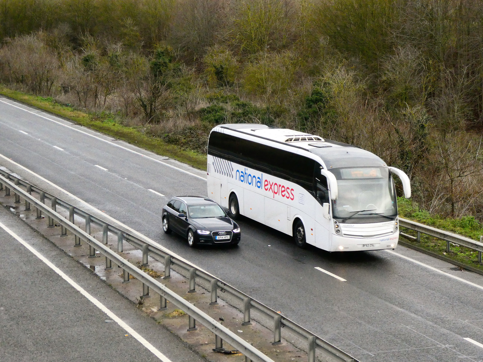 Ambassador Travel (National Express contractor) 211 (BF63 ZSL) on the A11 near Kennett - 27 Jan 2019 (P1000064)