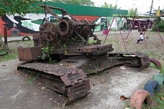Rusty remains of a tracked vehicle