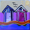 Beach Huts on Purple/Silver