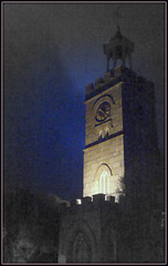 Saint Day marketplace clock tower at night