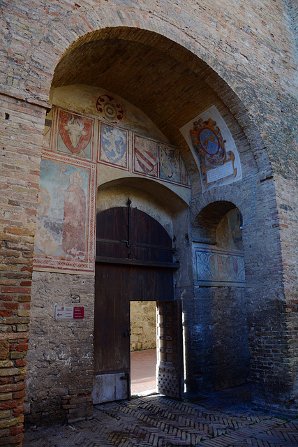 Italy, San Gimignano, Open Door to the Palazzo Comunale