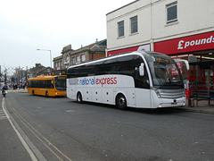Ambassador Travel 218 (BV19 XOZ) and Sanders Coaches HF54 HHM in Great Yarmouth - 29 Mar 2022 (P1110183)
